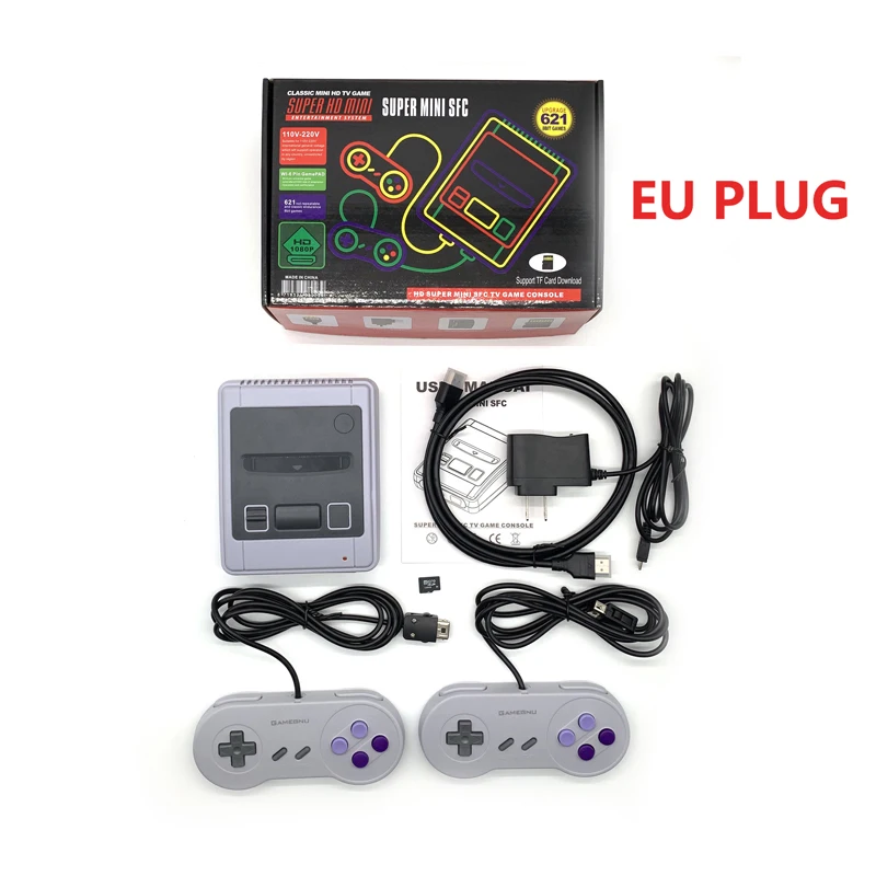 EU PLUG Мини классическая игровая консоль SFC tv с поддержкой tf-карты 8 бит Ретро игровая консоль встроенный 621 игр HDMI Портативный игровой плеер - Цвет: EU PLUG