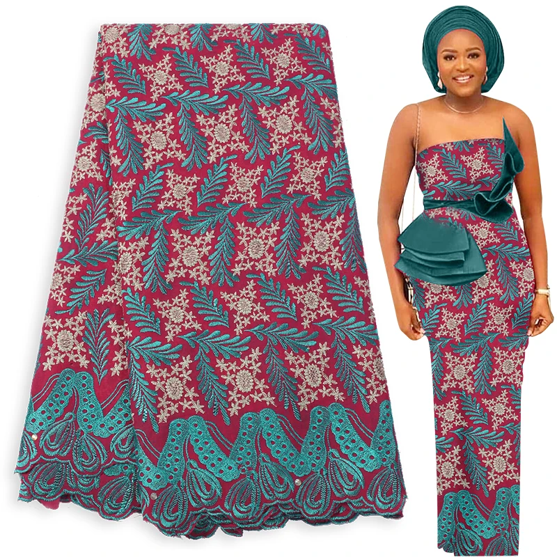 

Fabricbob Cotton Swiss Voile Lace Fabric 2023 Latest Nigerian Party Rhinestone Embroidery African Lace Fabric 2.5 Yards
