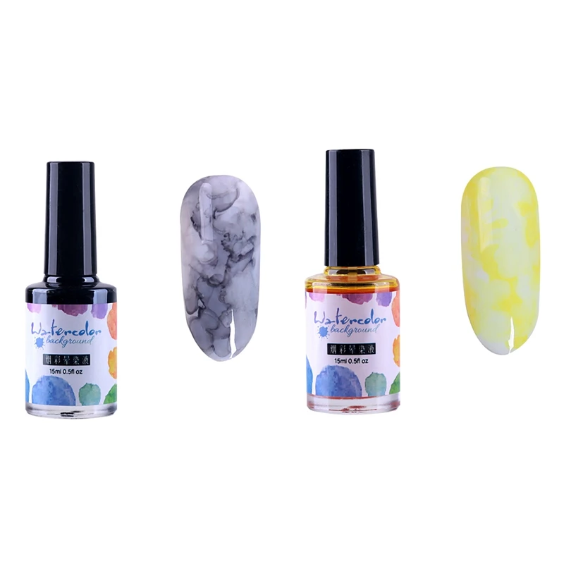 

2 Pcs 15Ml Nail Polish Ink Gel Watercolor Gradient Pattern Nail Art Manicure Decor Marbled Gradient Japanese Water Dyeing Soluti