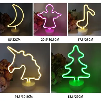 

Neon Signs LED Light With Holder Base For Party Supplies Removable Home Flamingo/Cactus Moon/Heart Angel/Star Light Neon
