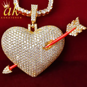 

Heart With Arrow Necklace For Women With Tennis Chain Gold Color Cubic Zircon Hip hop Jewelry Rock Street