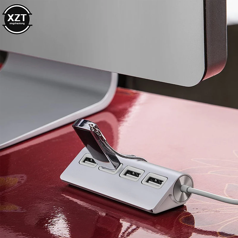 USB 허브 4 포트 USB 2.0 포트 고속 휴대용 OTG 알루미늄 USB 분배기 케이블 어댑터, 애플 맥북 에어 노트북 PC 태블릿