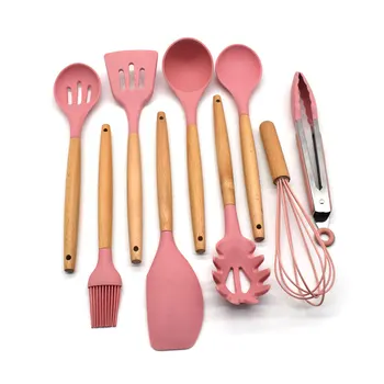 

10/12Pcs Cooking Tools Set Premium Silicone Kitchen Utensils Set With wood/Plastic Storage Box Spatula Soup Spoon Kitchen Tools
