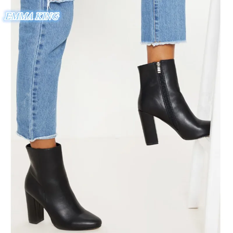 

2019 New Fashion Pointed Toe Women Ankle Boots Side Zipper Chunky High Heels Ladies Party Shoes Autumn Winter Sexy Short Boots