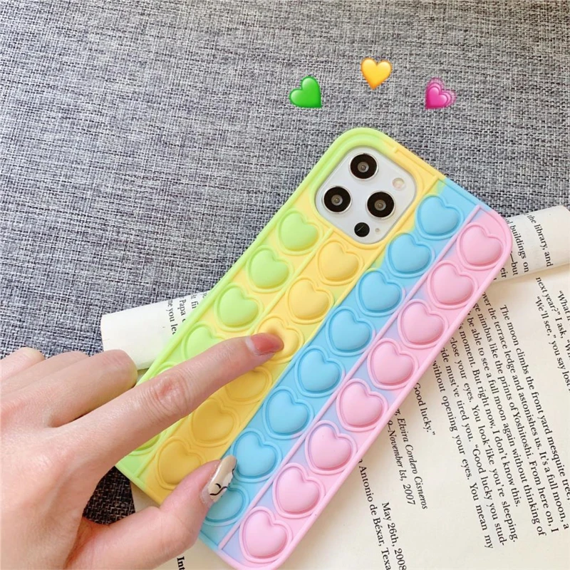 silicone cover with s pen Pop Bubble Fidget Toys Case For Samsung Galaxy S21 S20 FE S10 S9 Plus Note 9 10 20 Ultra 5G Rainbow Beans Cartoon Unicorn Cover samsung flip phone cute