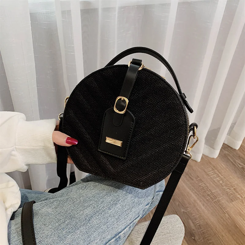 Новинка, женская модная соломенная сумка через плечо, дизайнерская роскошная сумка через плечо в форме бриллианта, высокое качество, круглая одноцветная сумка - Цвет: Черный