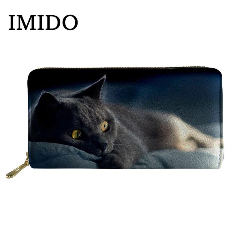 IMIDO пользовательский кошелек Chartreux Cat 3D Принт Кошелек женский длинный кожаный водонепроницаемые кошельки милый кошелек и дизайнерский кошелек Carteras - Цвет: WLL1653Z21