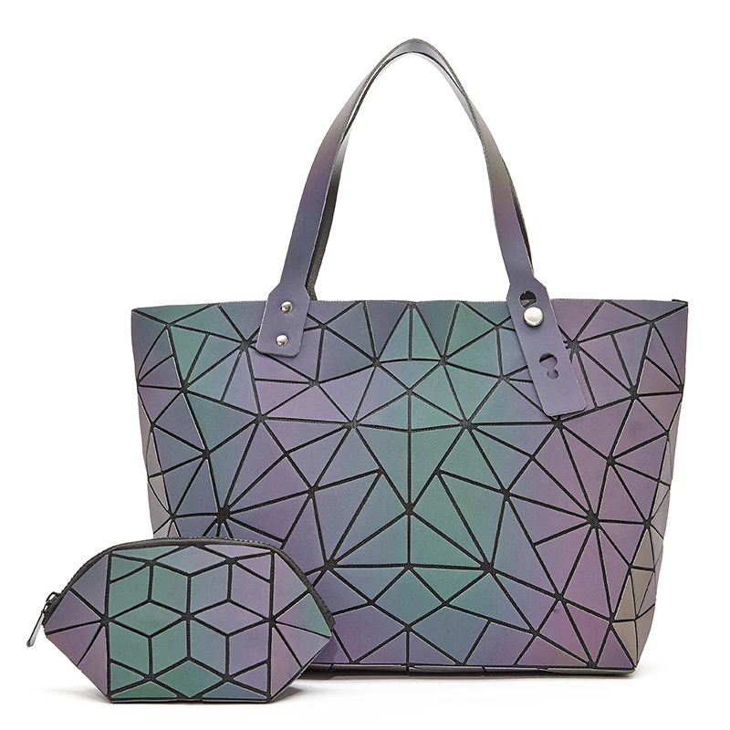 Модные женские сумки, роскошные Светящиеся женские сумки через плечо, известный бренд, дизайнерские женские сумки, сумка с основной геометрической сумкой - Цвет: Handbags clutch 2pcs