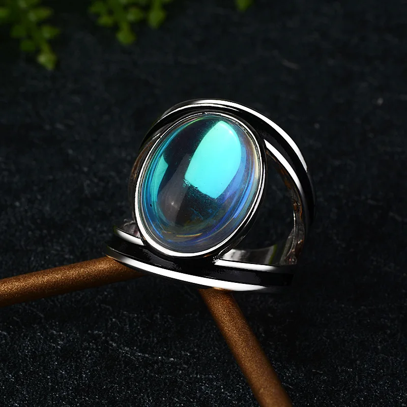 Красочное кольцо с лунным камнем, Европейское и американское Крупное кольцо с имитацией тайского серебра, винтажное ретро кольцо, кольца для свадебной вечеринки