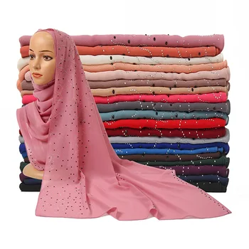 European and American fashion multicolor new high-quality solid color chiffon hot-stamped diamond star-studded scarf Muslim head