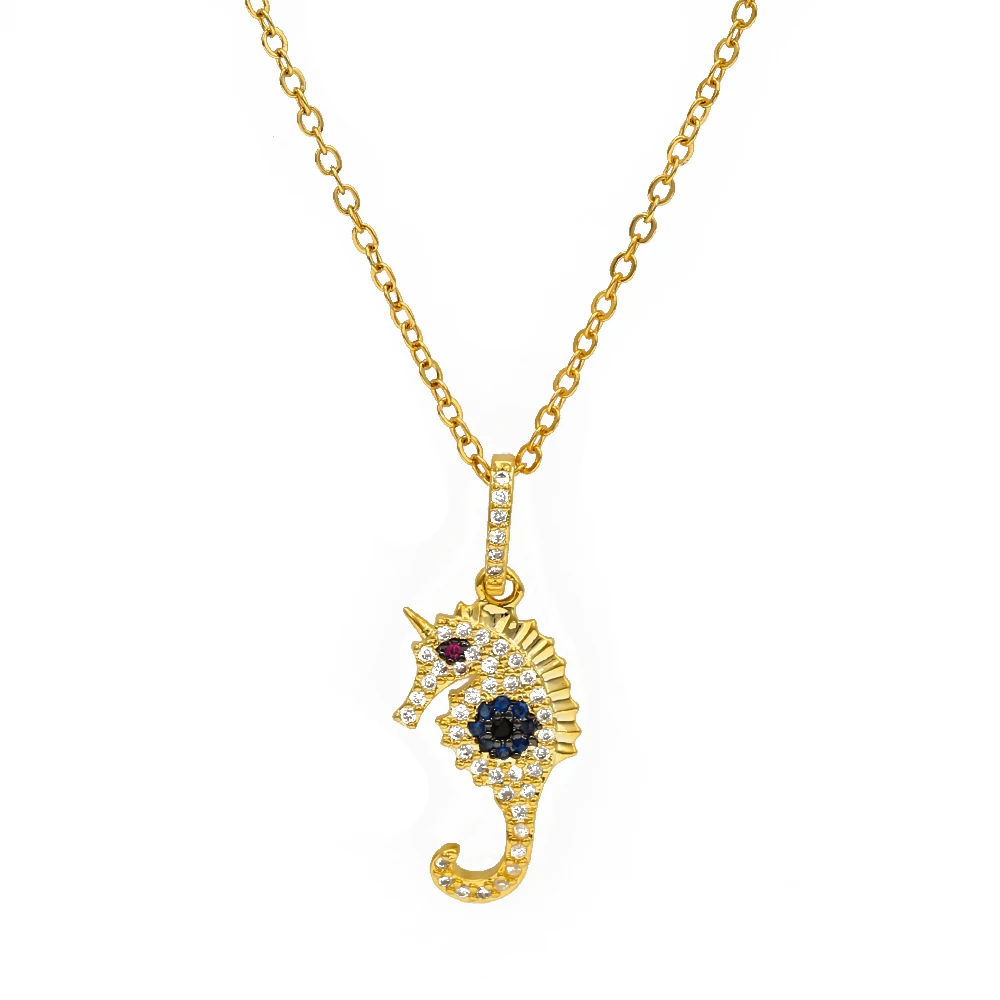 Lucky Eye подвеска «Морской конек» ожерелье розовое золото серебро цвет цепь микро подвеска Pave модные ювелирные изделия для женщин EY6722 - Окраска металла: Gold