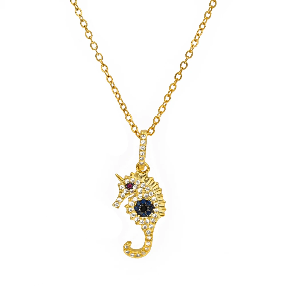 Gold Lucky Eye подвеска «Морской конек» ожерелье розовое золото серебро цвет цепь микро подвеска Pave модные ювелирные изделия для женщин EY6722 - Окраска металла: Gold
