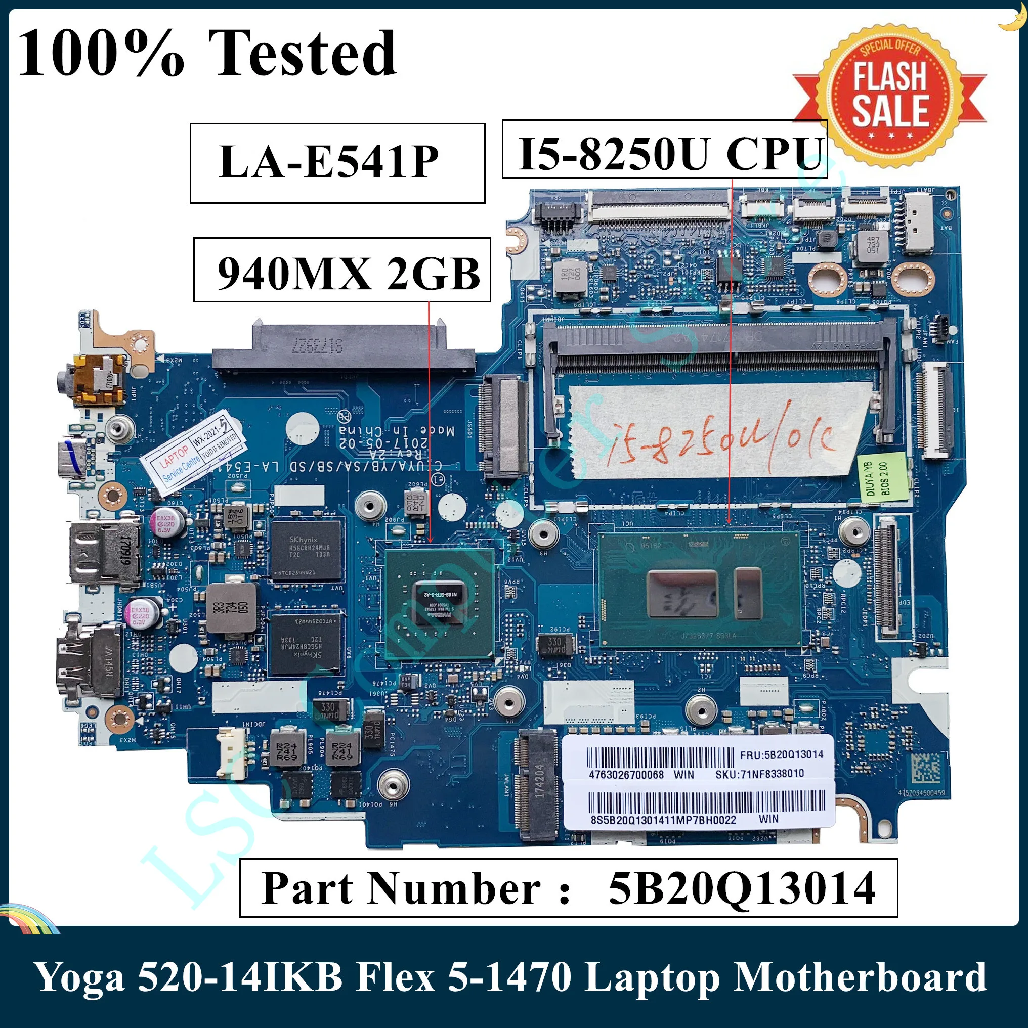 Материнская плата LSC для ноутбука Lenovo Yoga 520-14IKB Flex 5-1470 5B20Q13014 LA-E541P с процессором