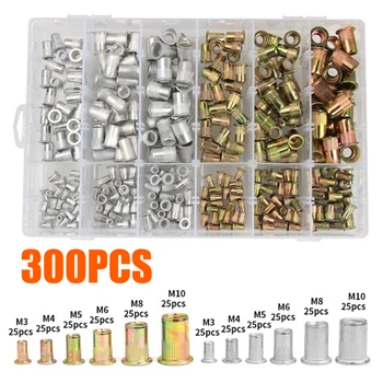 

300pcs Zinc Plated Rivetnuts Blind Set Nutserts Threaded Insert Nutsert Cap Flat Head Rivet Nuts Carbon Steel M3 M4 M5 M6 M8 M10