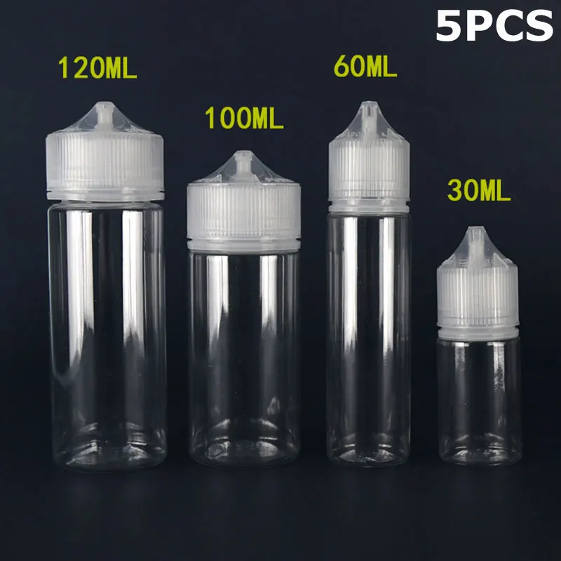 

5PCS X 30ML 60ML 100ML 120ML PET Empty Plastic e Liquid Juice Oil Fat Vape Dropper Bottles Jars Clear Containers CRC Caps Tips