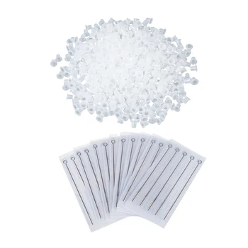 

50X Tattoo Needle 3RL Round Liner Stainless Steel & 500Pcs 8mm Small Tattoo Ink Cups for Needle Tip Grip Power Supply Sm