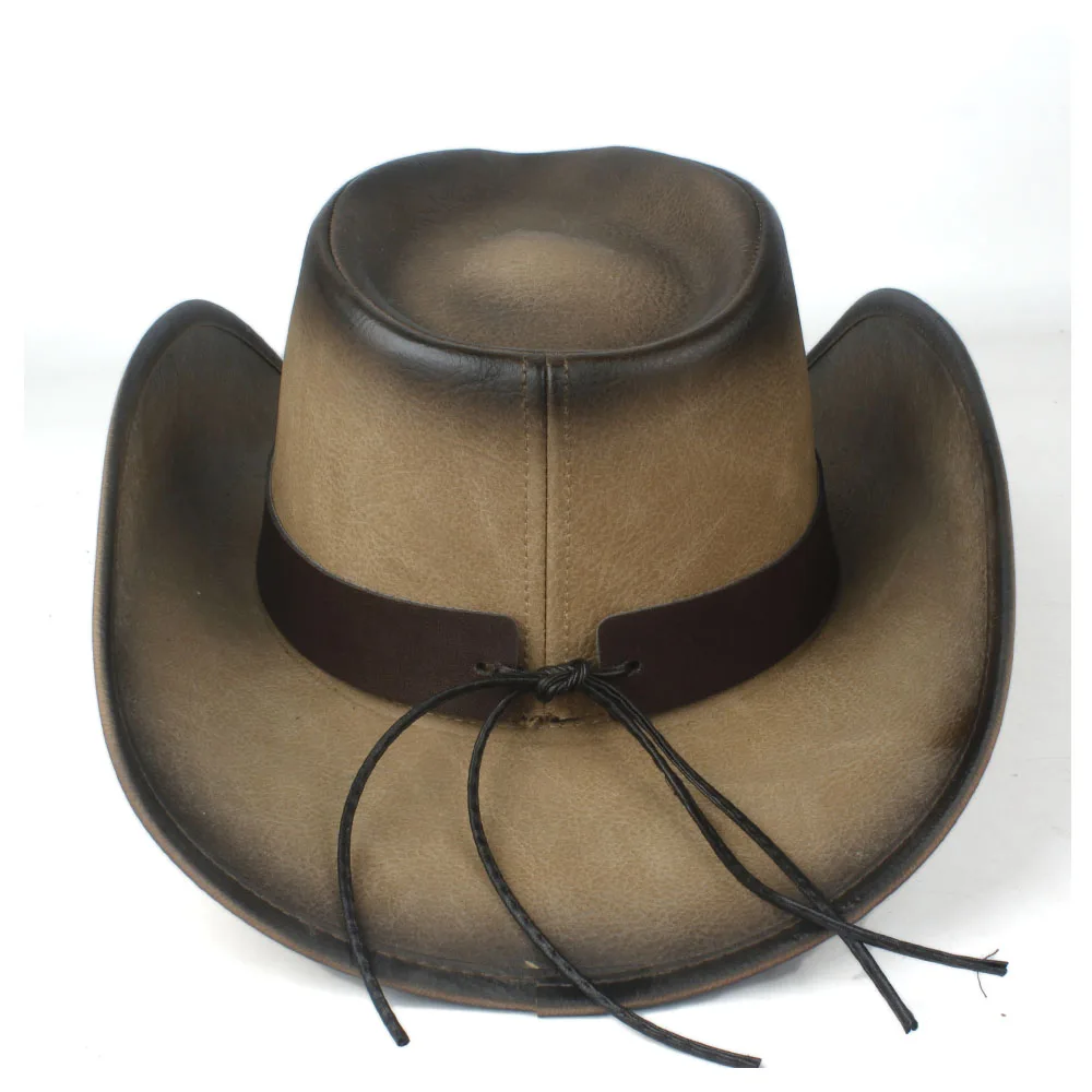 Leather Men Women Western Cowboy Hat Wide Brim Hat Outdoor Sombrero Hombre Cowgirl Hat
