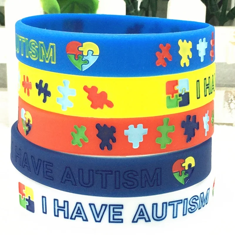 1 шт.-предупреждением на английском о осознание аутизма силиконовая, в цветах радуги резиновый браслет наручный браслет