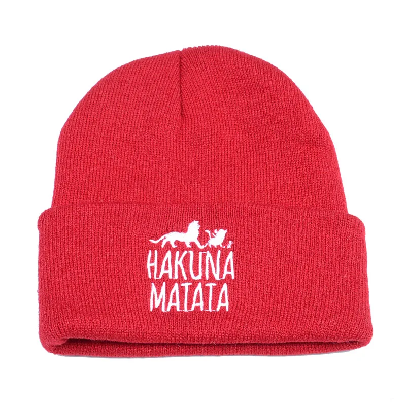 Men Funny Beanie Lion King Knit hat Winter Warm Women Knitted Hat Hakuna Matata Cool Black Skullies Embroidery hip hop cap