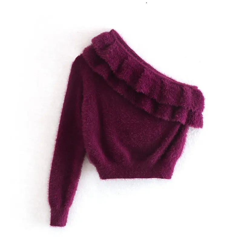 Увядшие зимние свитера для женщин pull femme high street искусственная шерсть фиолетовые сексуальные каскадные свитера женские пуловеры Топы