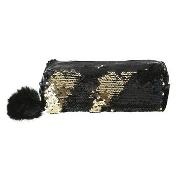 

Shining Sequin Large Pencil Case Stationery Storage Pen Organizer Bag School Office Supply Cosmetic Holder For Gift Gold + Black
