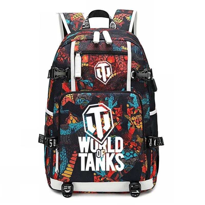 Аниме Мир танков рюкзак USB порт рюкзак мешок Змеиный узор школьники подростки школьная сумка дорожная сумка для ноутбука