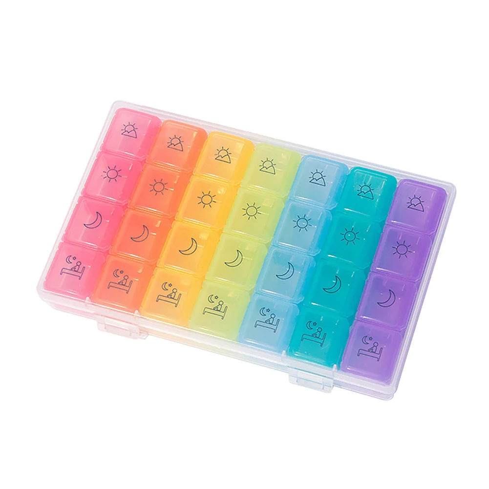 Pill Box 28 Slots AM/PM 7 Color Detachable Storage Case Weekly 7 Day Transparent Medicine Organizer