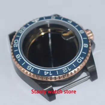 

Sapphire glass 40mm stainless steel black PVD coated watch case blue bezel fit ETA 2836 Miyota 8215 DG 2813 automatic movement