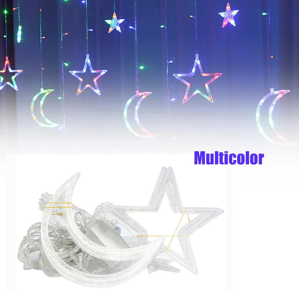 Светодиодный светильник для занавесок с изображением луны и звезд, Рождественская декоративная лампа, светильник для занавесок, Водонепроницаемый Свадебный неоновый фонарь, 220 В, сказочный светильник
