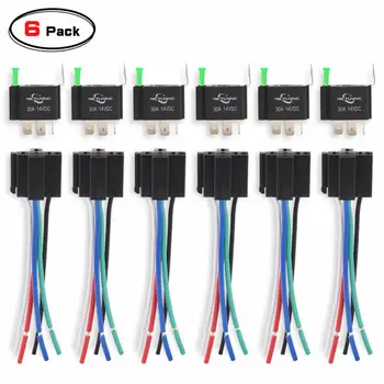 

6x Car Auto 12V 5-Pin Relay Switch Harness 30AMP Fuse 14AWG Hot Wire Replacement