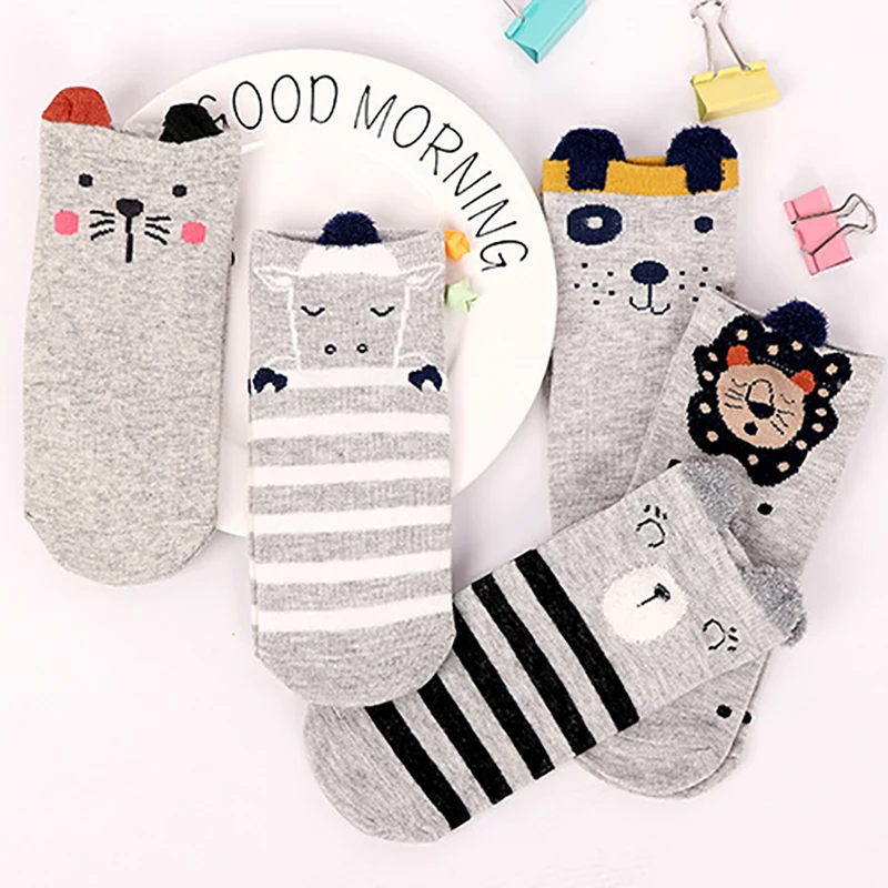 

10 pieces = 5 pairs Ladies Socks Cotton Cartoon Animals 3-D Ears Stealth Women Slipper Socks Nice Girl Kwaii Socks