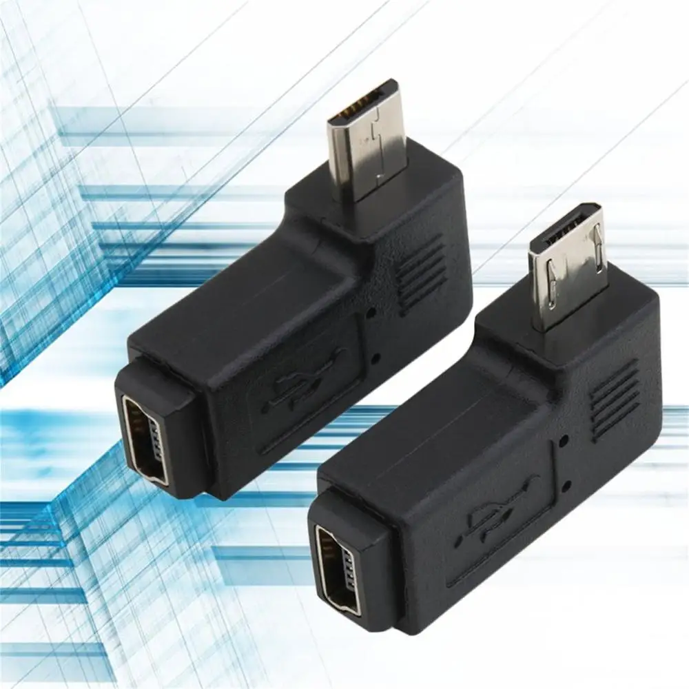 Черный Профессиональный USB Mini 5 Pin мама к Micro папа левый/правый угловой 90 градусов