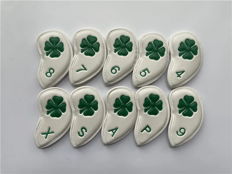 10PCS Clover Golf Head Cover Irons White 4-9PASX PU Leather Free Shipping | Спорт и развлечения