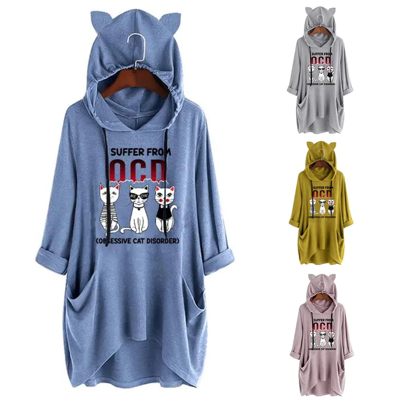 Harajuku толстовки с кошачьими ушками для женщин kawaii I Am A Cat письмо свитшот капюшоном