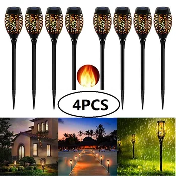 

4pcs LED Solar Flame Light Lamp Flickering Waterproof Garden Decoration Landscape Lawn Lamp Path Lighting Torch Spotlight