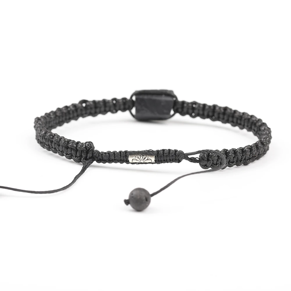 10Pcs/Lot Natural Black Tourmaline Stone Single Nugget Chip Beads Cord Knotted Adjustable Bracelet Jewelry N0383JBC