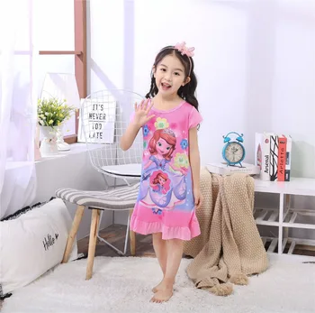 

Lovely Girl Summer Sleeping Skirt New Children's Home Clothing Princess Nightgown Girl's cartoon Sleepshirt Short sleeve