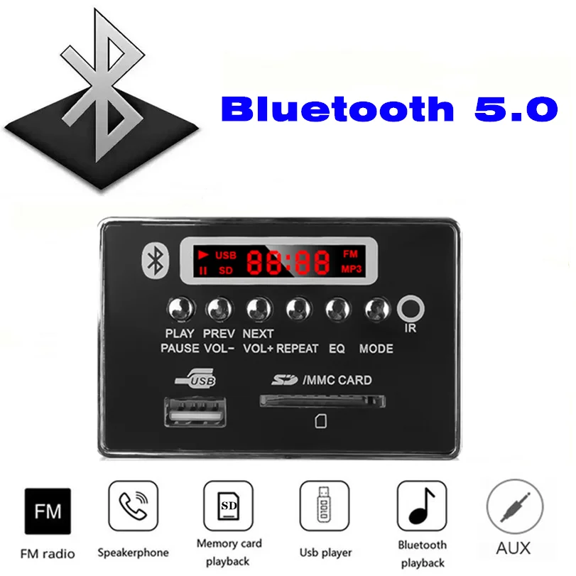 

Bluetooth 5.0 MP3 Bluetooth decode board plays lossless format audio, with FM USB SD card folder to play wood audio panel