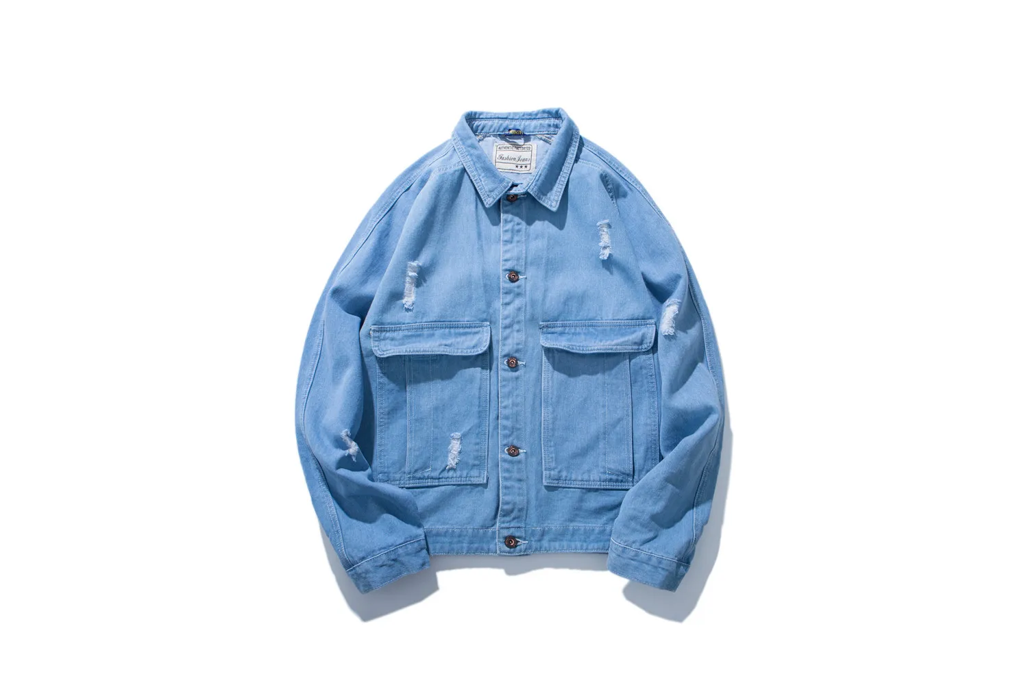 

Winter Men's Japanese Autumn Jackets Washed Distressed Slim Korean Version of The Trend Youth Plus Cotton Denim Outerwear Male