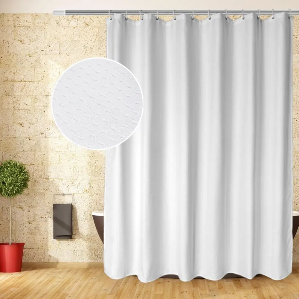UFRIDAY Fabric White Shower Curtain Waffle Weave Decor Bath Hotel Solid Polyester Waterproof Bathroom with Hooks | Дом и сад