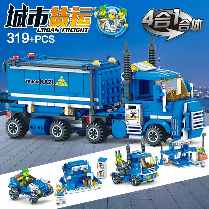 

City Automobile Carrier Truck Statements Are Run and Returned Results Are Assembled Inserted Building Blocks Toy for Children