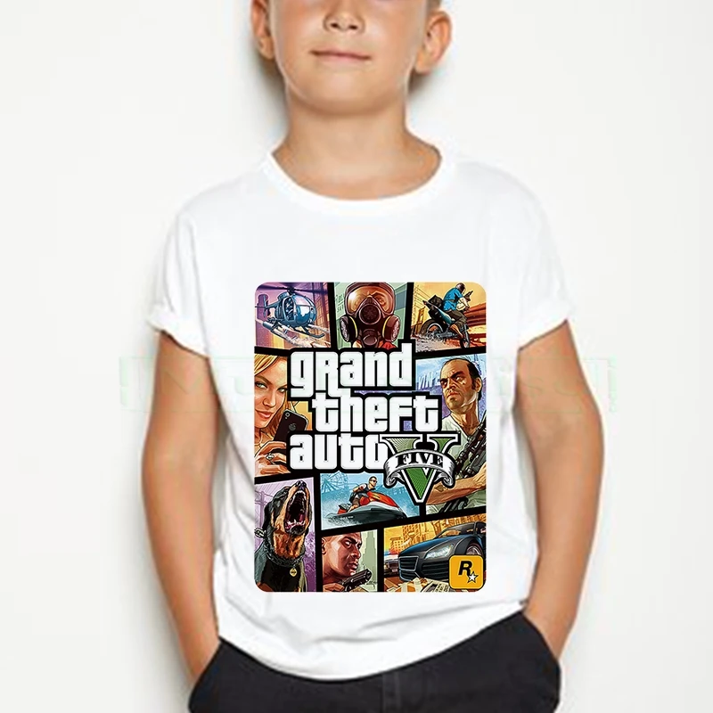 Camiseta GTA 5 Grand Theft Auto Game para niños, de verano, camiseta fresca Camiseta con estampado colorido, ropa divertida|Camisetas| - AliExpress
