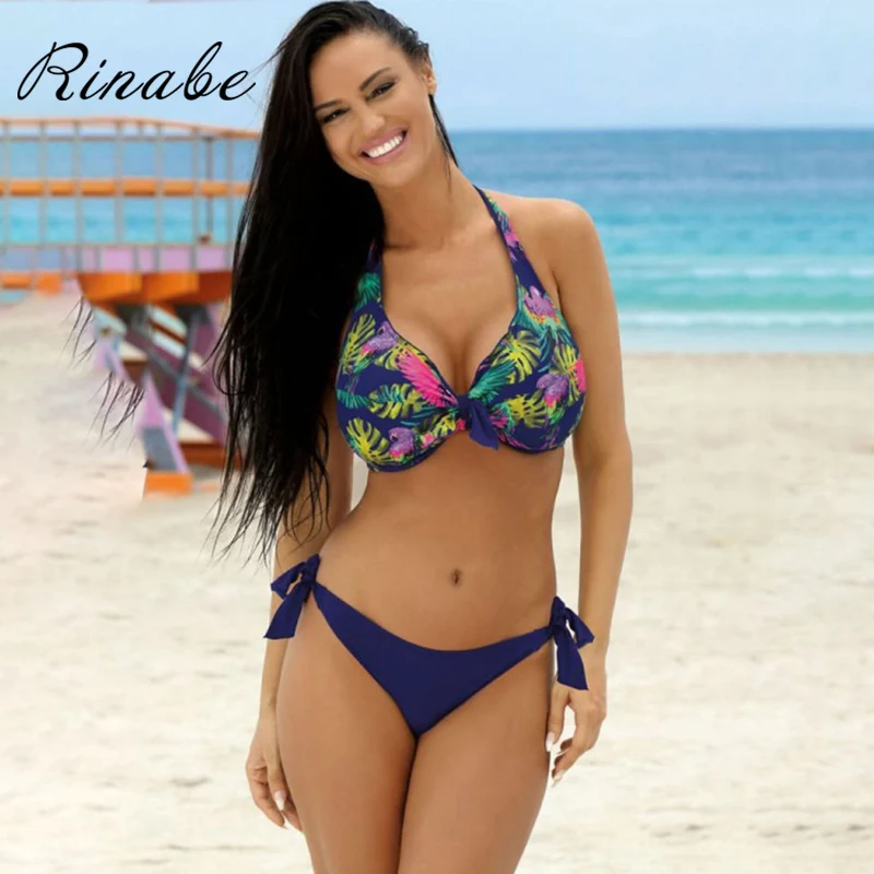 

Rinabe Push Up Bikini Women 2020 Plus Size Swimsuit Floral Print bikini Set Bandage Swimwear V Neck Bikinis Bathing Suit Women