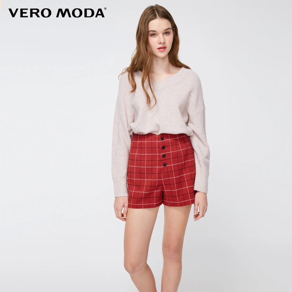 Vero Moda Женские клетчатые шорты с высокой посадкой на пуговицах | 319115516 - Цвет: Madder brown mel.