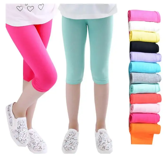 Summer Girl Pants Children Cropped Pants Candy Color Calf-Length Leggings Kids Trousers  3-8 Yrs