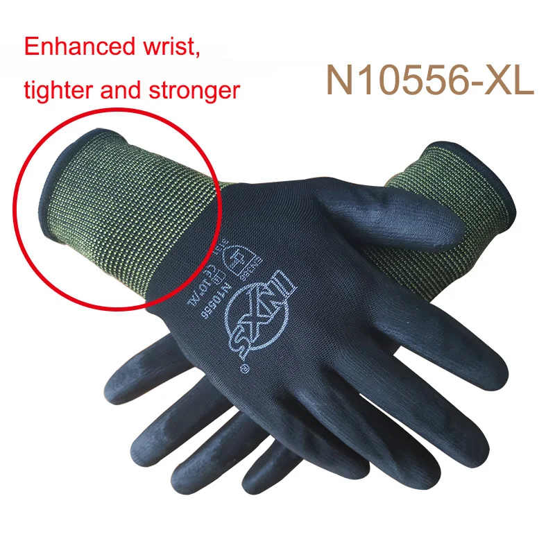 10 Guantes de trabajo con revestimiento de seguridad de nitrilo PU certificado CE EN388