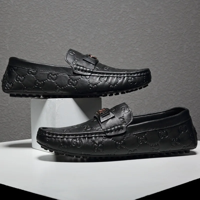 

Quality Moccosins Men's Genuine Leather Soft Bottom Trend Korean-style Lettered MEN'S Casual Leather Shoes 2019 New Style Spring