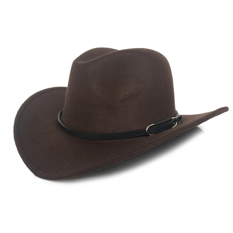 Шерстяная зимняя западная ковбойская шляпа унисекс с широкими полями Cowgirl джаз шляпа с кожаной Toca Sombrero женская шляпа в форме колпака - Цвет: BR