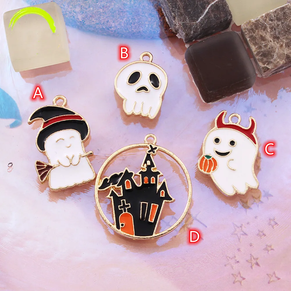 

Halloween Enamel Charms for Jewelry making 10pcs White Black Purple Ghost Charm Pendant cute cartoon Gold Metal Charms