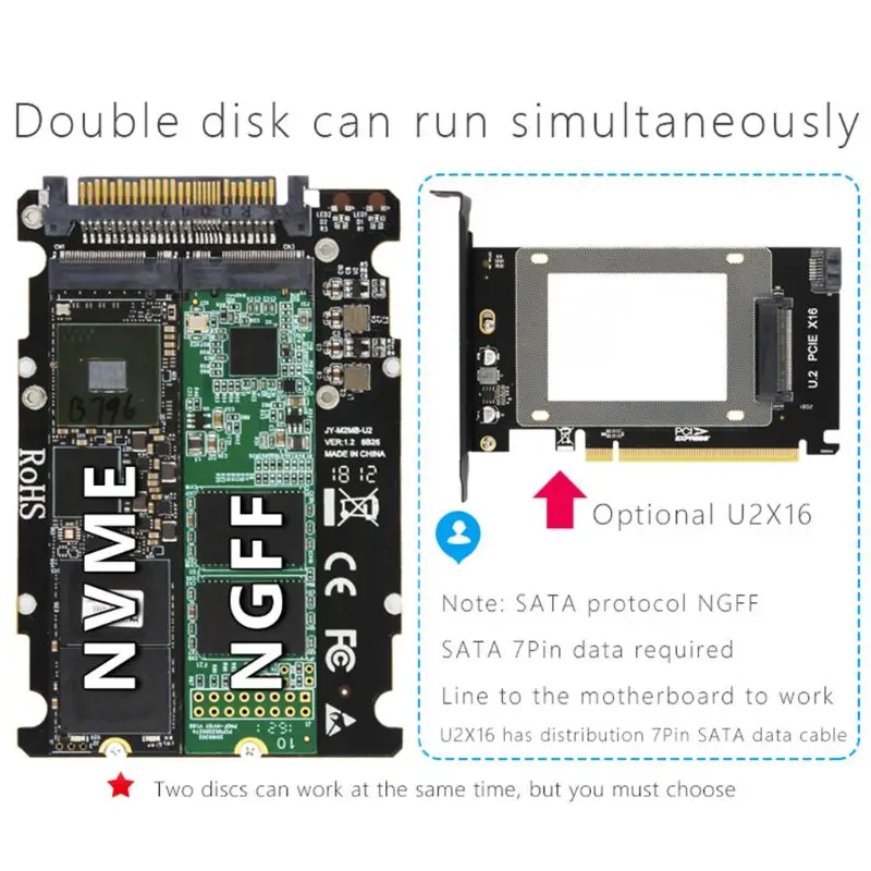 2 в 1 M.2 NVMe SATA-Bus SSD к PCI-e U.2 SFF-8639 адаптер PCIe M2 конвертер для настольного компьютера |